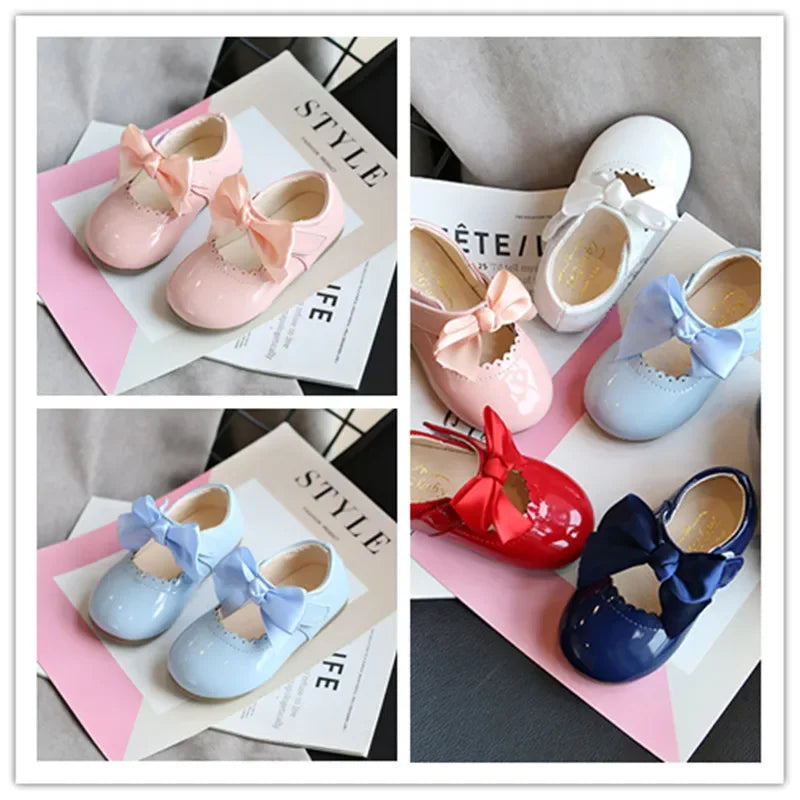 Baby Prinzessin Mädchen Schuhe 2025 - Frühling Herbst Süße Schleife Lackleder - Tanzschuhe Erste Laufschuhe Kinder