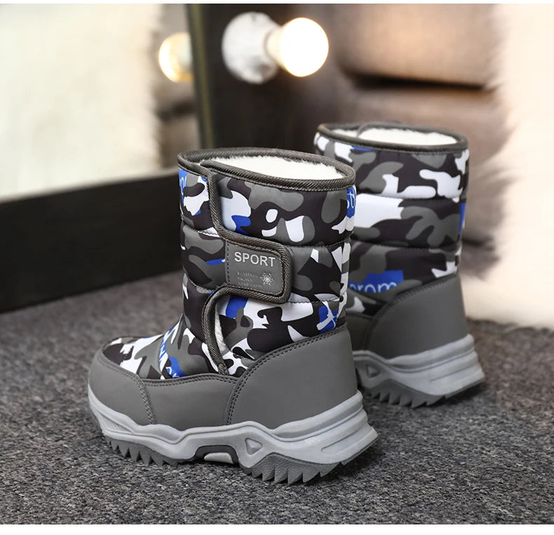 Kinder Schnee Stiefel Jungen Warme Winter Schuhe Outdoor Wanderschuhe Camouflage Komfortable Plattform Plüsch Sport Jungen Stiefel