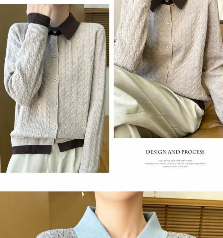 CN Fujian Zweiteiliger Strickcardigan - Größe L Polyester Knopf