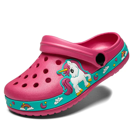 Kinder-Gartenschuhe 2025: Einhorn-Dinosaurier Strand-Sandalen Sommer Loch - Beach-Sandals Kollektion für Kinder