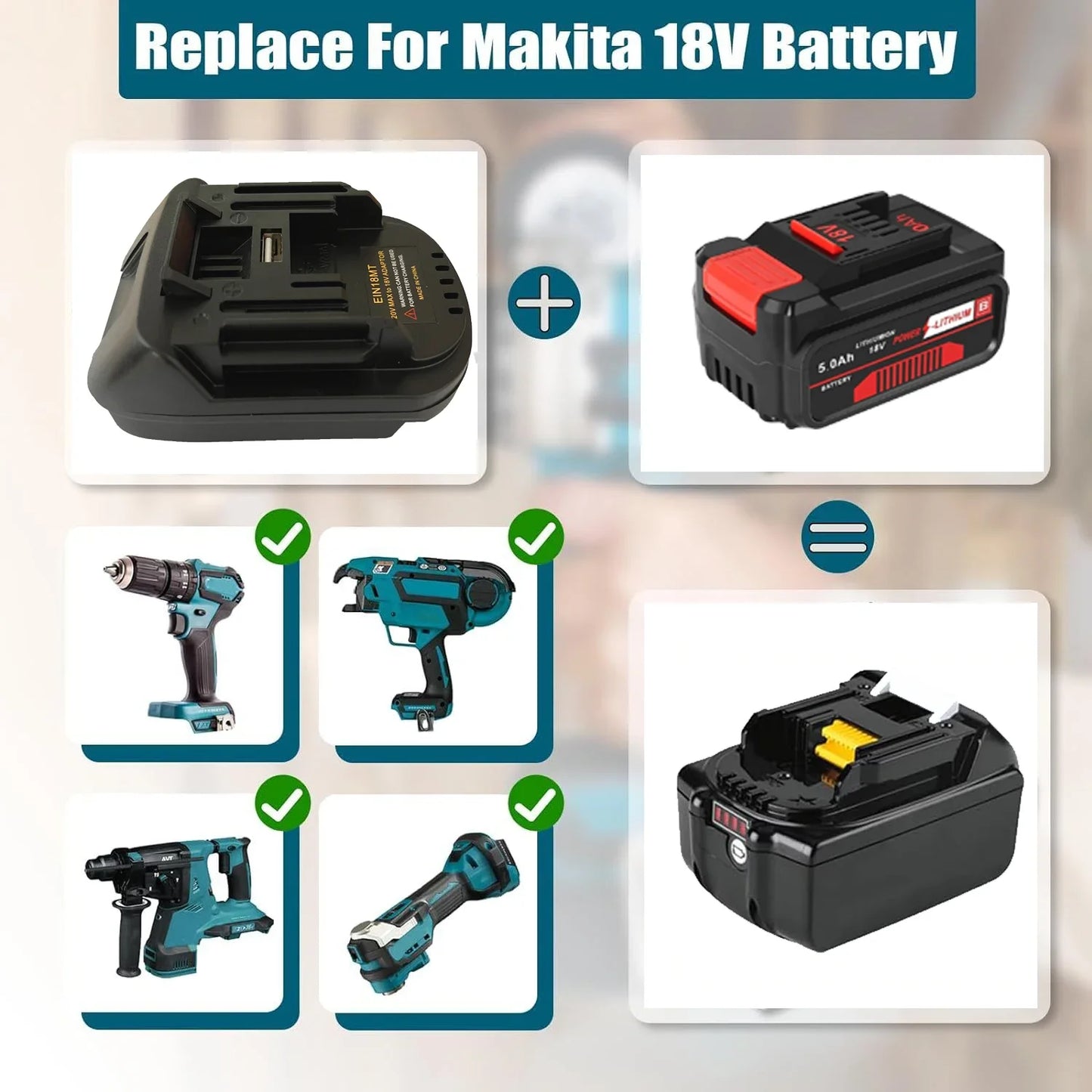 Battery Adapter Converter 18MT Suitable for 18V Li-ion Battery To for Makita 18V Lithium Battery for Makita 18V Tools