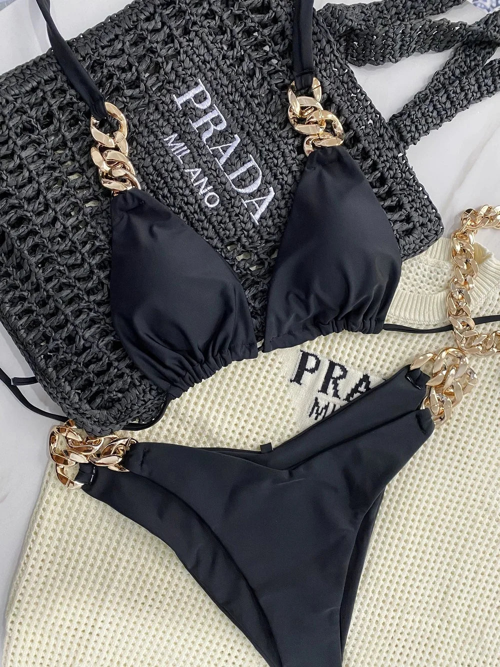 RUOTONGSEPT Elegant Bikini 2025: Verbesserte Unterstützung Nylon Dreieck Badeanzug - Brasilianischer Bikini Set Halter Schwimmbekleidung Frauen 2-teilig