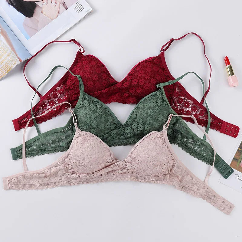Floral Lace Bra Non-Wire Push Up Bras For Women Padded Brassiere Female Underwear elegant Lingerie V-neck Bralette Intimates