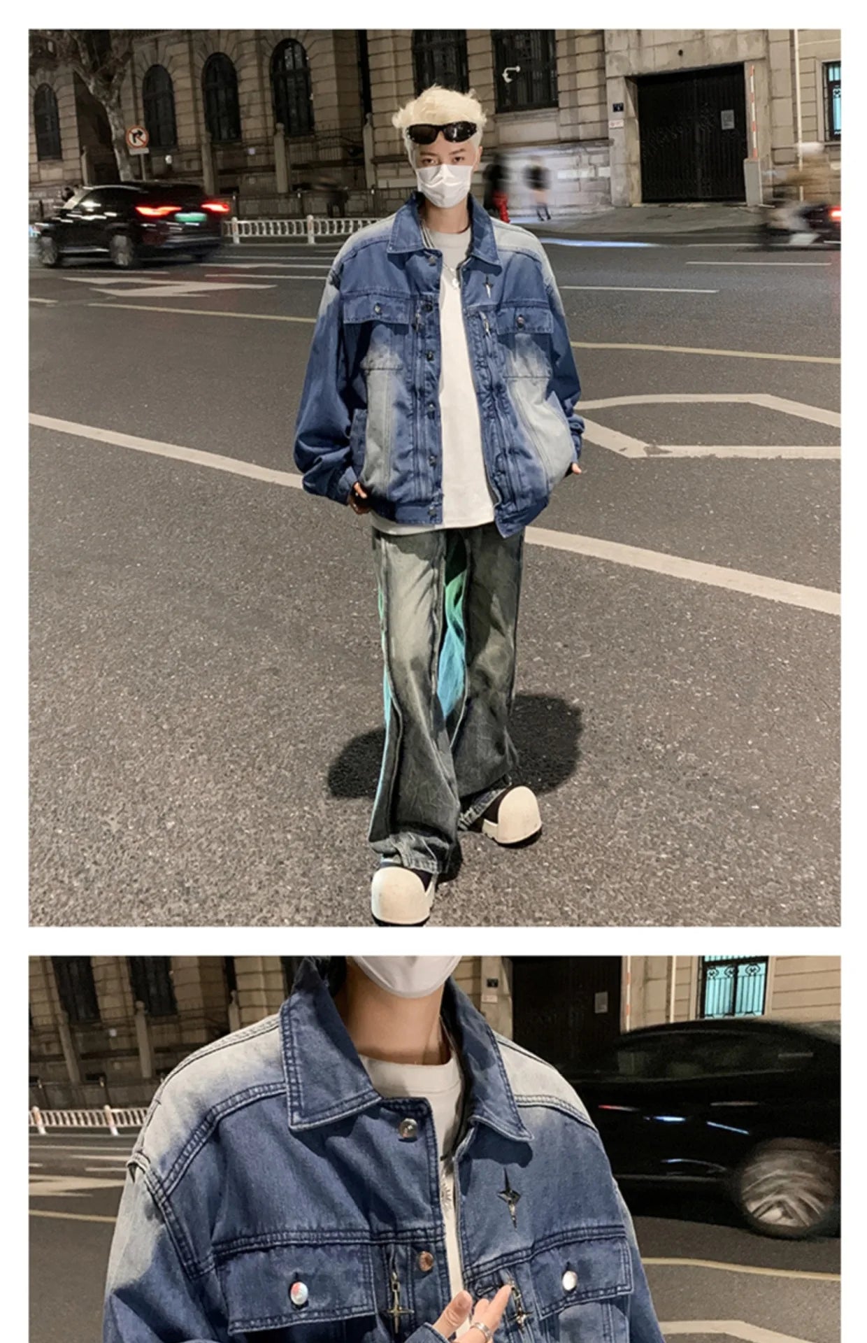 Washed Black Cargo Denim Jacket Men Baggy Zip Up Distressed Outerwear American High Street Blue Loose Casual Jeans Jacket