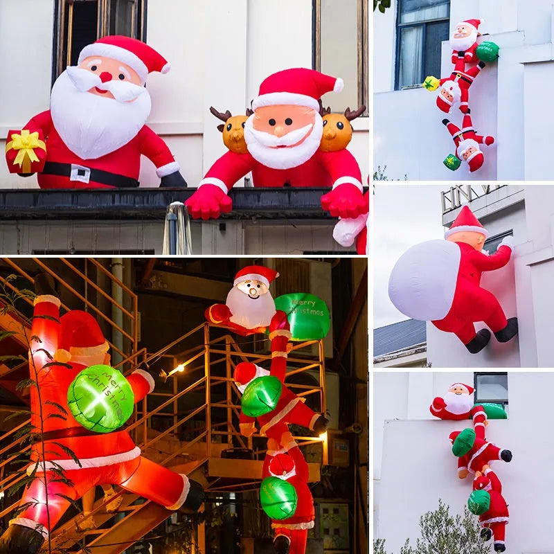 Christmas Inflatable Model,climbing Wall Santa Claus Glowing Inflatable Model, Outdoor Garden Scene Decoration Hanging Ornaments