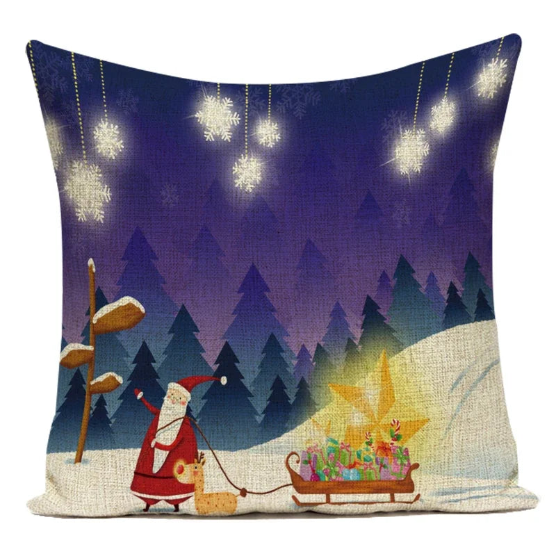 Merry Christmas Cute Cartoon Santa Claus Christmas Trees Polyester Sofa Home Decoration Pillow Cushion Cover Almofadas
