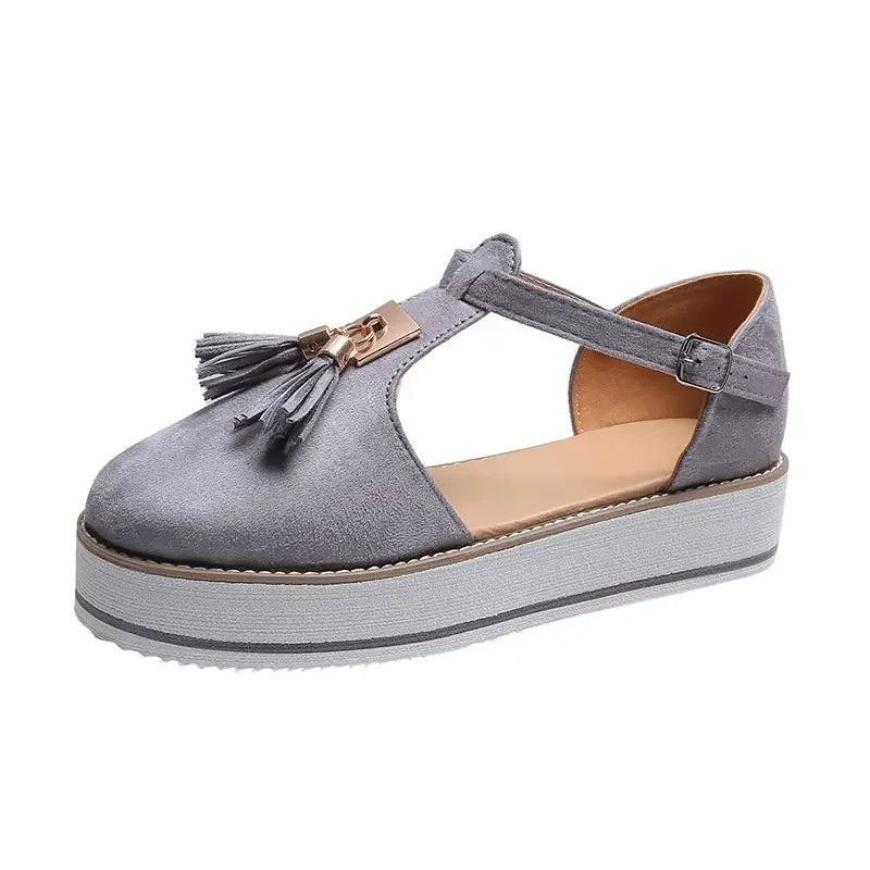 Women's Sandals Summer 2025 Casual Flat Platform Heel Tassel Buckle Strap Female Sandals Platform Vulcanized Shoes for Women New