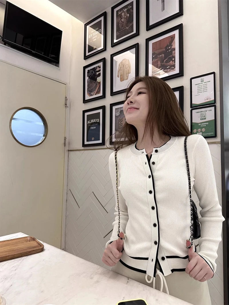 ZOKICN Patchwork Strickcardigan - Slim Langarm Weiß Größe M, Gewicht 120–220 g/m²