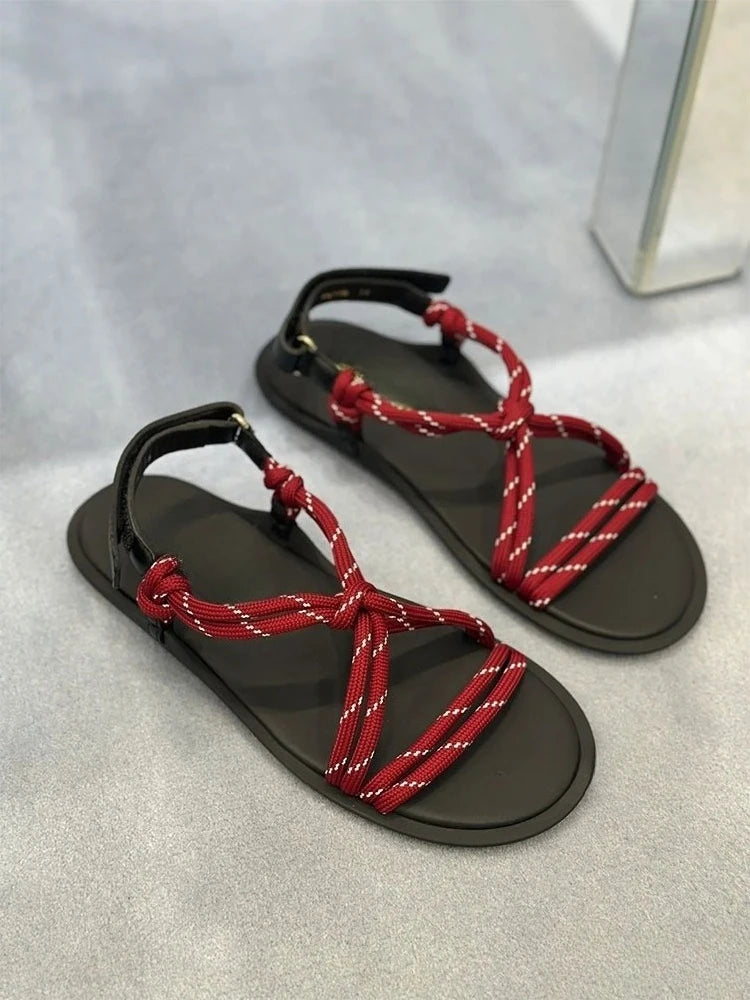 Damen Seil-Knoten Zehentrenner Sandalen - Weiche Sohle Komfort Sommer - Geflochtene Riemen Fashion Sandalen