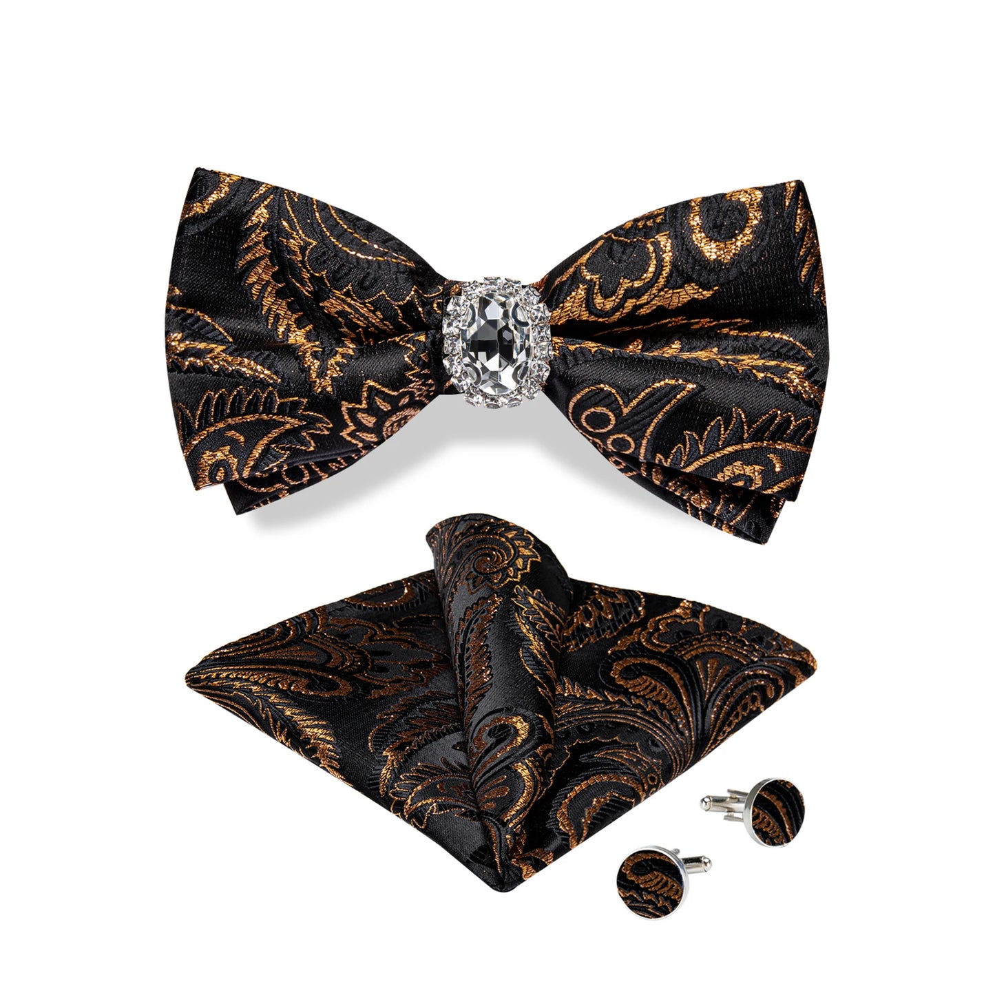 Designer Men's Silk Bowties Pocket Square Cufflink Set for Man Wedding Pre-tied Bow Ties Fashion Butterfly Knot Business Bowties