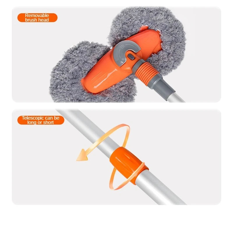 LEIBOO Car Washer Mop Foam Wash Chenille Brush Double Brush Head Roof Window Cleaning Maintenance Three-Section Telescopic Mop