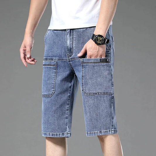 Jeans men's pants Korean version trendy jeans slim fit fashion shorts trendy breathable spring/summer multi bag work clothes cro