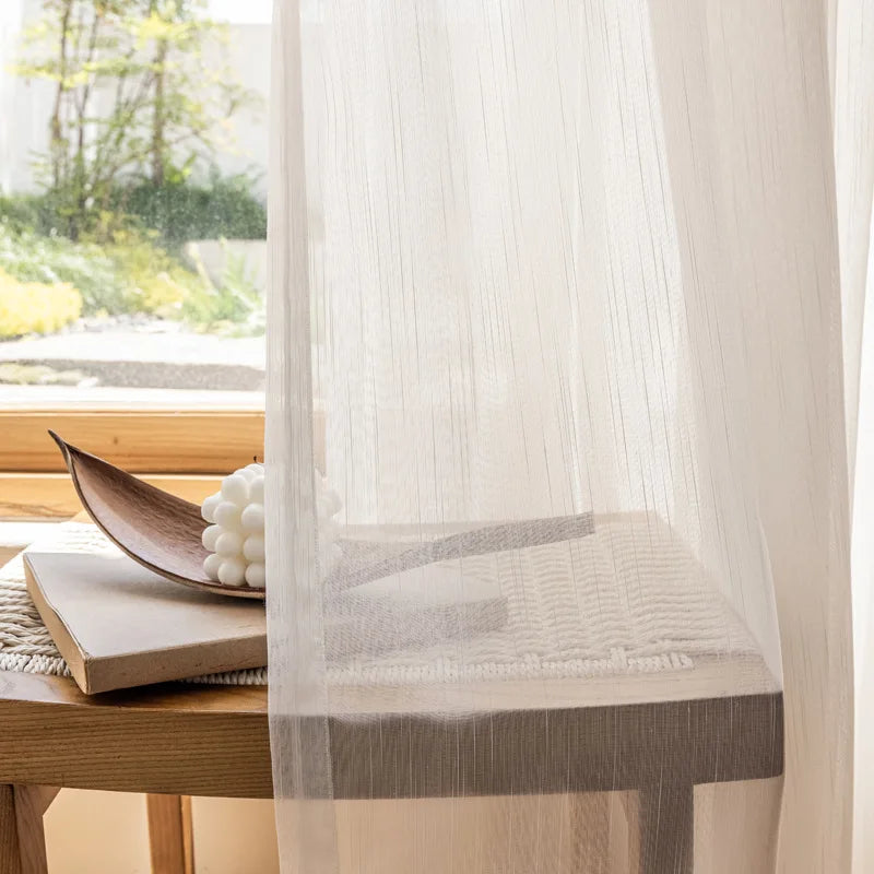 Custom Size Semi Solid White Striped Tulle Window Sheer Curtain Tulles for Living Room Bedroom Voile Kitchen Drape Blinds Drapes