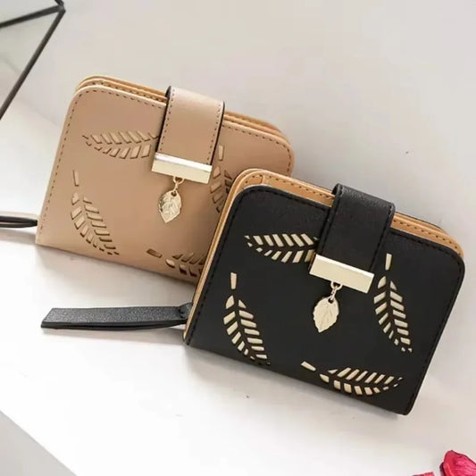 Luxus Frauen Geldbörse Leder Portemonnaie Kurz Reißverschluss Clutch Tasche Klein Ausgehöhlt Blätter Design Mode Marke Geldbörsen