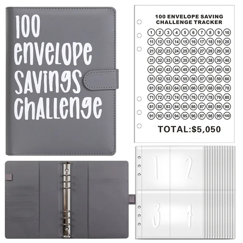 PU Leather Notebook Binder Budget Saving Money Planner Money Organizer for Cash Savings Zipper Envelope Pockets Stickers