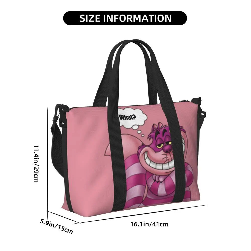 Custom Cheshire Cat Beach Tote Bag for Women We're All Mad Here Cat Big Compartment Gym Beach Travel Bags