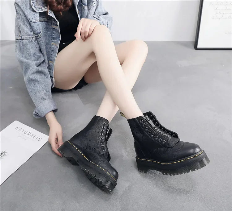 Ghete cu platformă din piele naturală CN Guangdong - Înălțimea tocului 3-5 cm, Platformă 2 cm, Mărimea EU 36-41