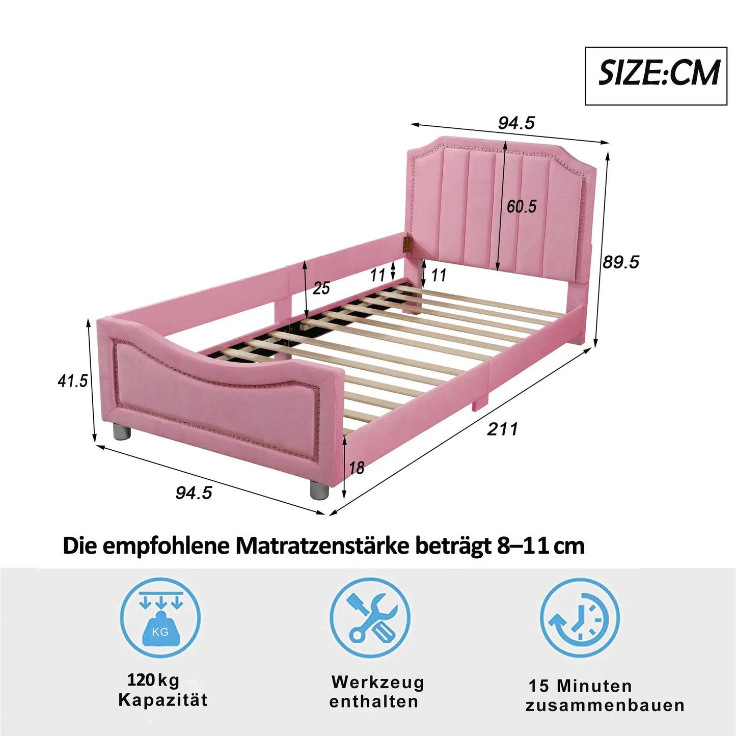Kinderpolsterbett Schlafsofa 90x200 cm Mit Rückenlehne Bequem