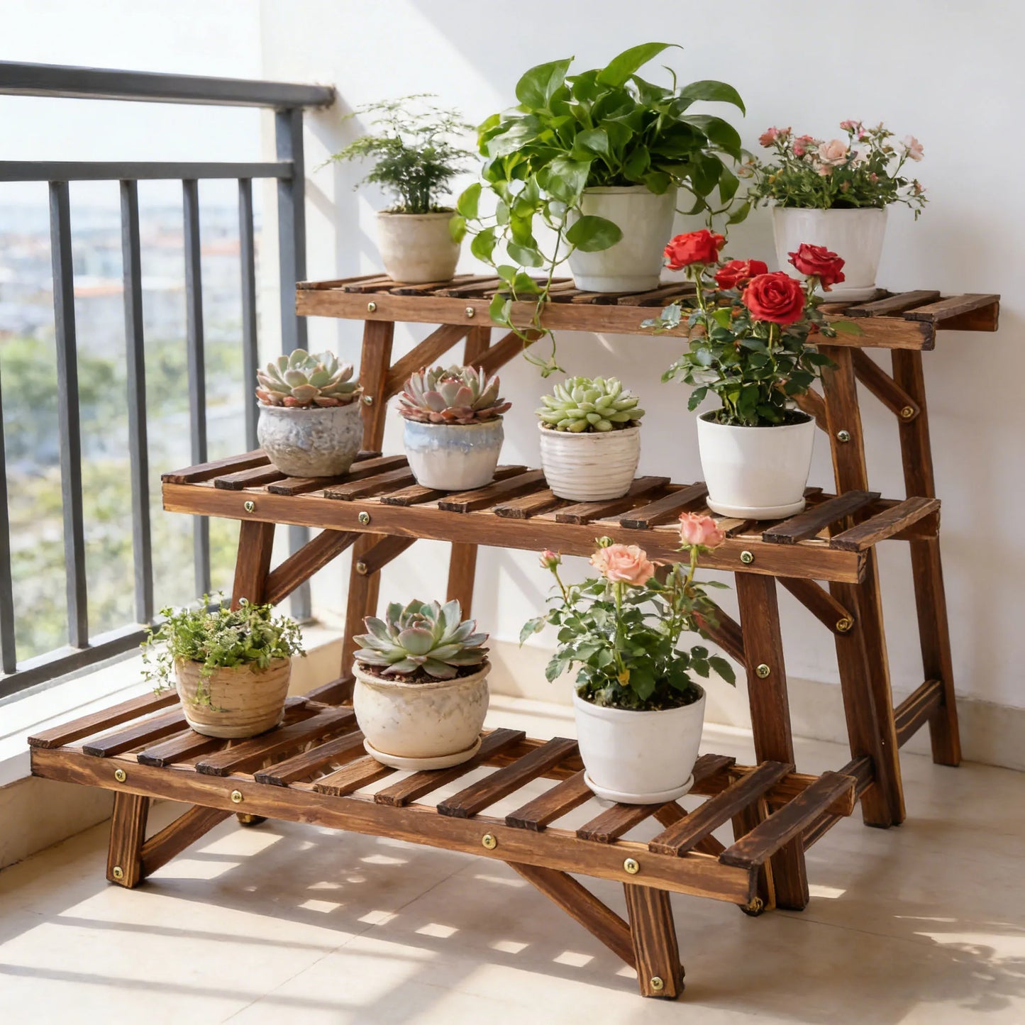 NONE Pflanzenständer Holz 3-Stufig 70x25x12,5 cm Belastbarkeit 15 kg