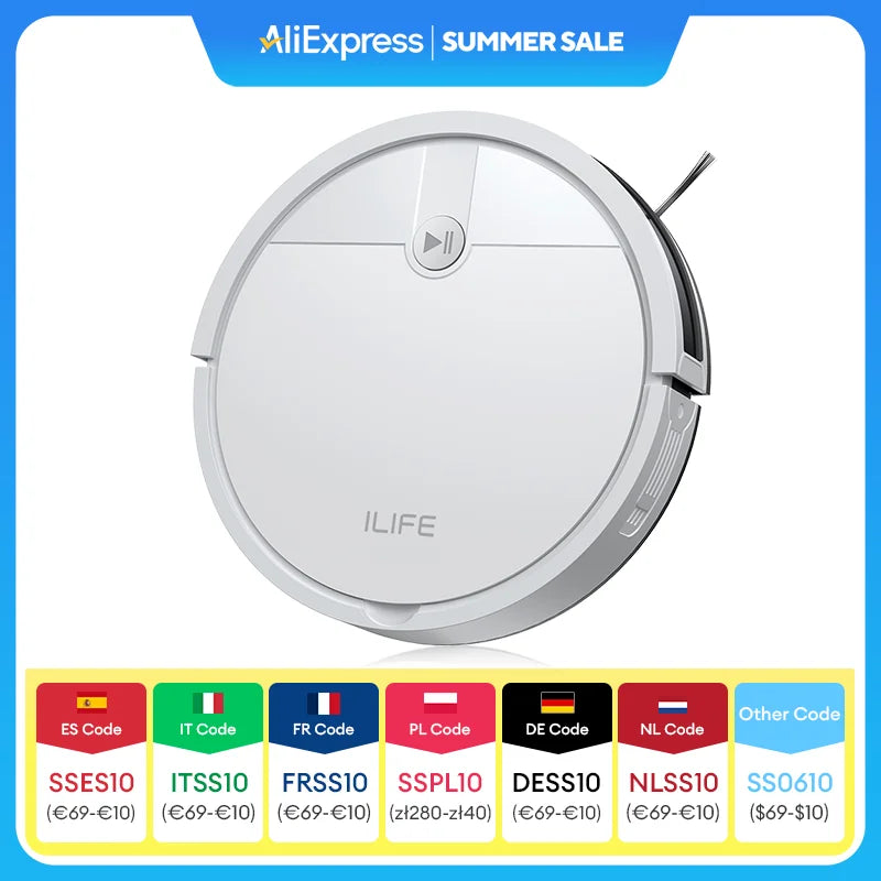 ﻿ ILIFE V2 Robot Vacuum Cleaner, 120 Min Runtime, Self-Charging Robotic Vacuum, Slim, Quiet, Ideal for Pet Hair and Hard Floors
