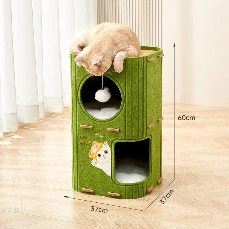Multi-layer Cat House for Indoor Cats Pet Climbing Frame Integrated Cat Tree Double-layer Scratching Board Enclosed Cat House