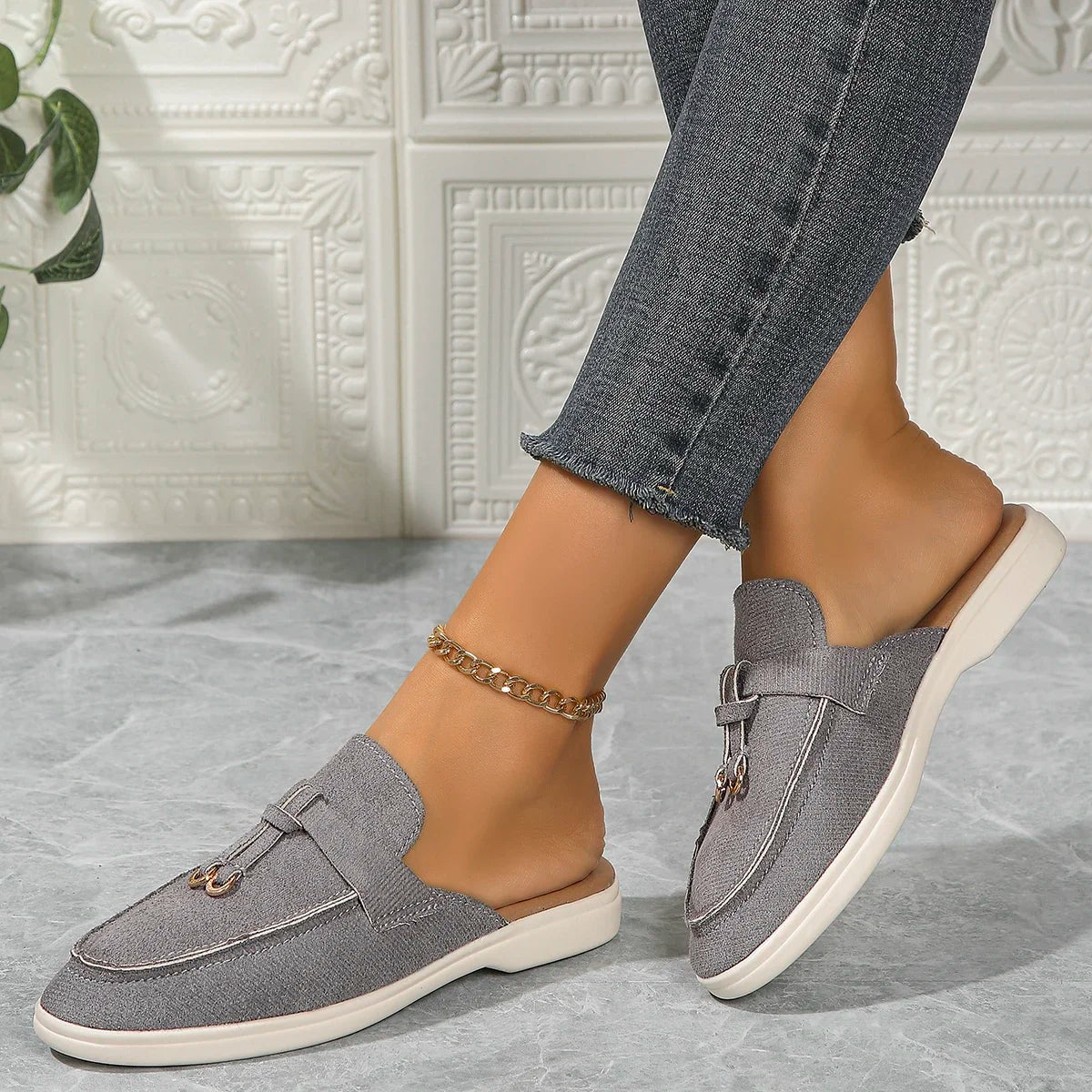 Leosoxscn Slip On Slipper Damen - Größe 42 Flach Latex