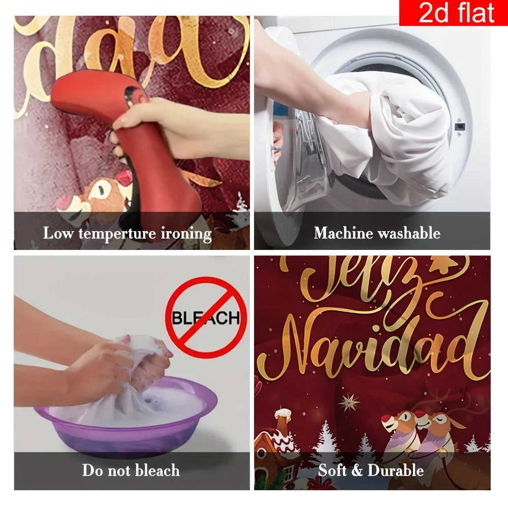 2D flat banner, 1pc, Christmas decoration banner, polyester, Spanish snow Santa Claus elk snowman pattern