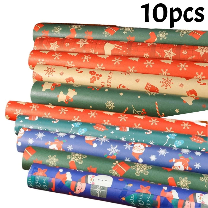10/1pcs Christmas Wrapping Paper Santa Claus Kraft Gifts Packaging Paper Cartoon Themed Xmas Party Festive Favors 74*50cm