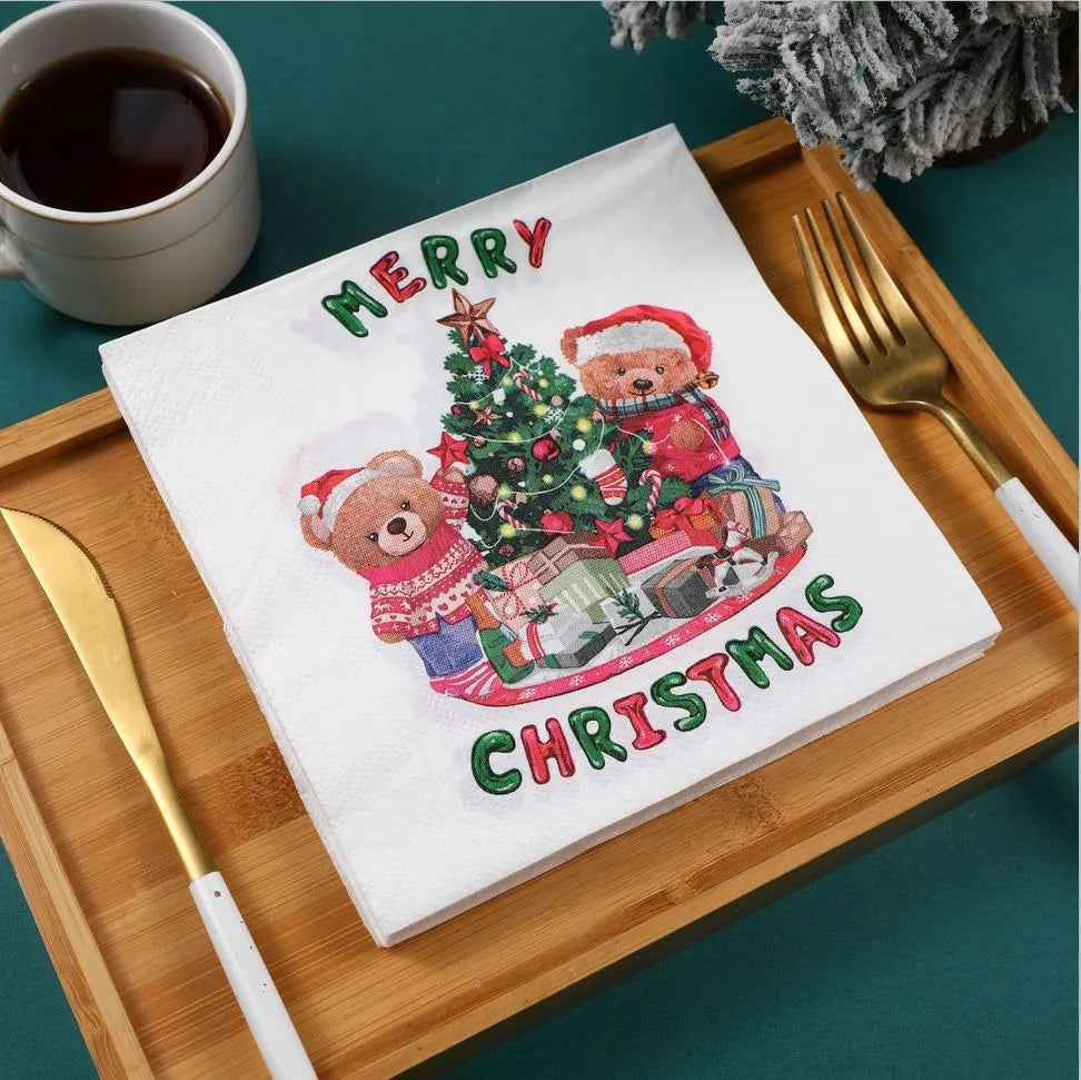 20Pcs/pack 33x33cm Merry Christmas Series Printed Paper Disposable Tableware Napkin Tissues Xmas Party Decor