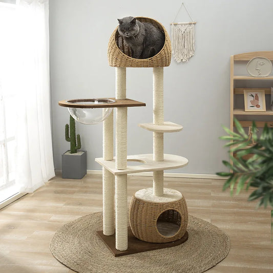 Multi-Story Cat Tree House multifunctional cat house Multi-layer tower cat scratching board Wooden pet supplies