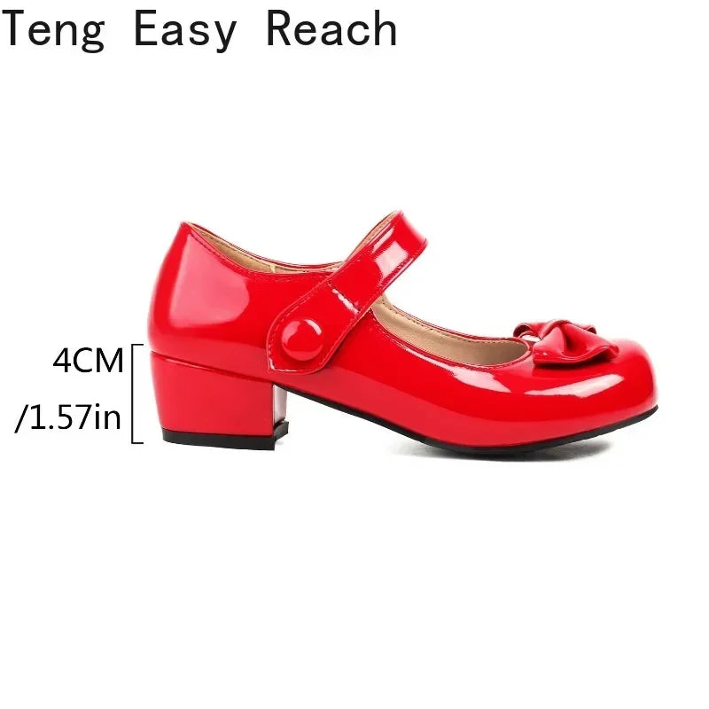Frühling Mädchen Mary Jane Niedrige Absätze 2025 - Damen Schleife Party Platform Schuhe - Cosplay Lolita Schwarz Weiß Rot