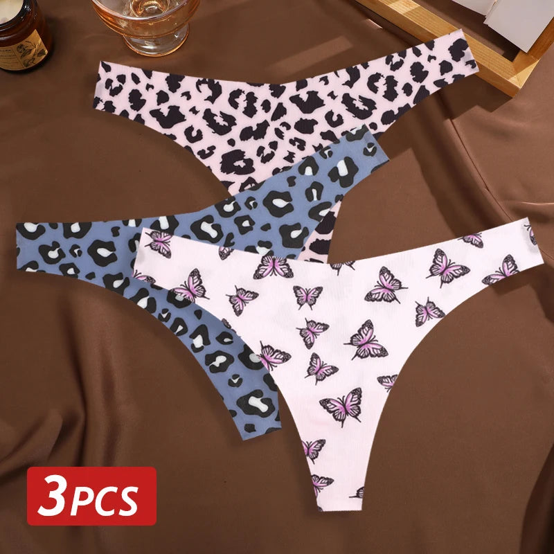 All Of Me Damen-Unterwäsche 2025 - 3er-Set Ice Silk nahtlose Strings Leopard & Schmetterling Print