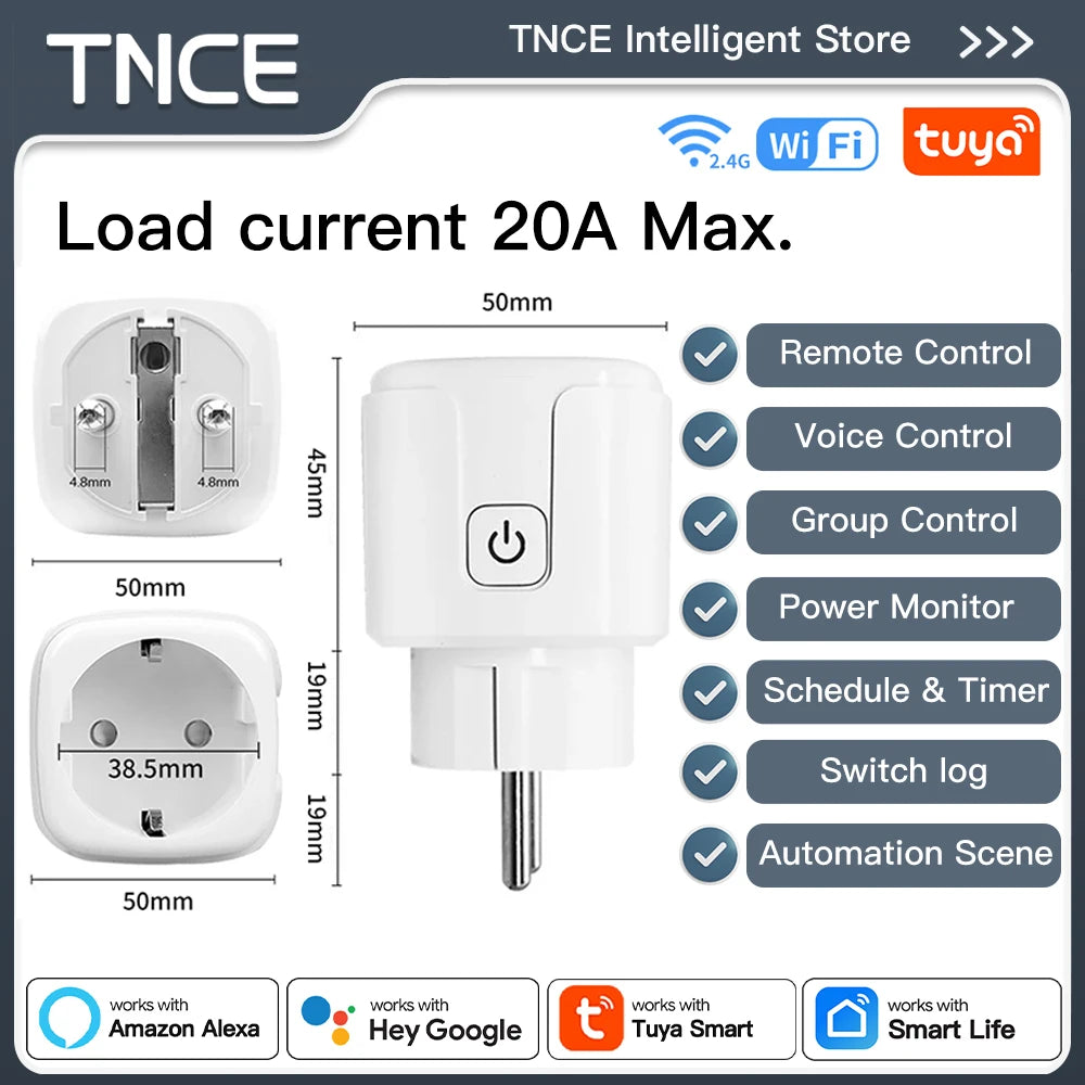 TNCE TUYA Smart Plug Mit Sprachsteuerung - 16A 20A Spannungsmonitor 230V Kompakt