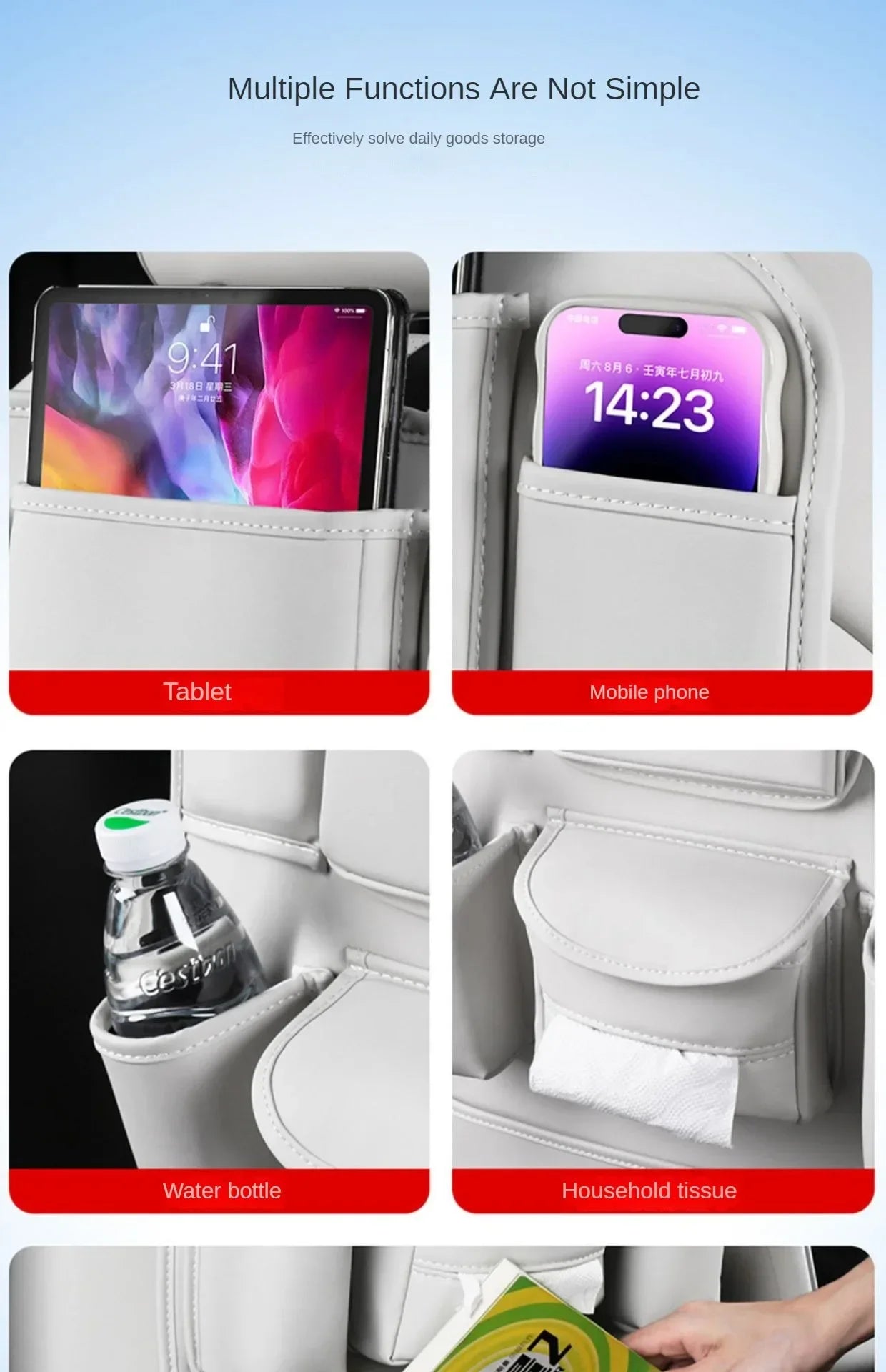 Car Seat Back Storage Bag Large Capacity PU Leather Car Backseat Organizer Storage Bag for Li Lixiang L6 L7 L8 L9 2022 2023 2024