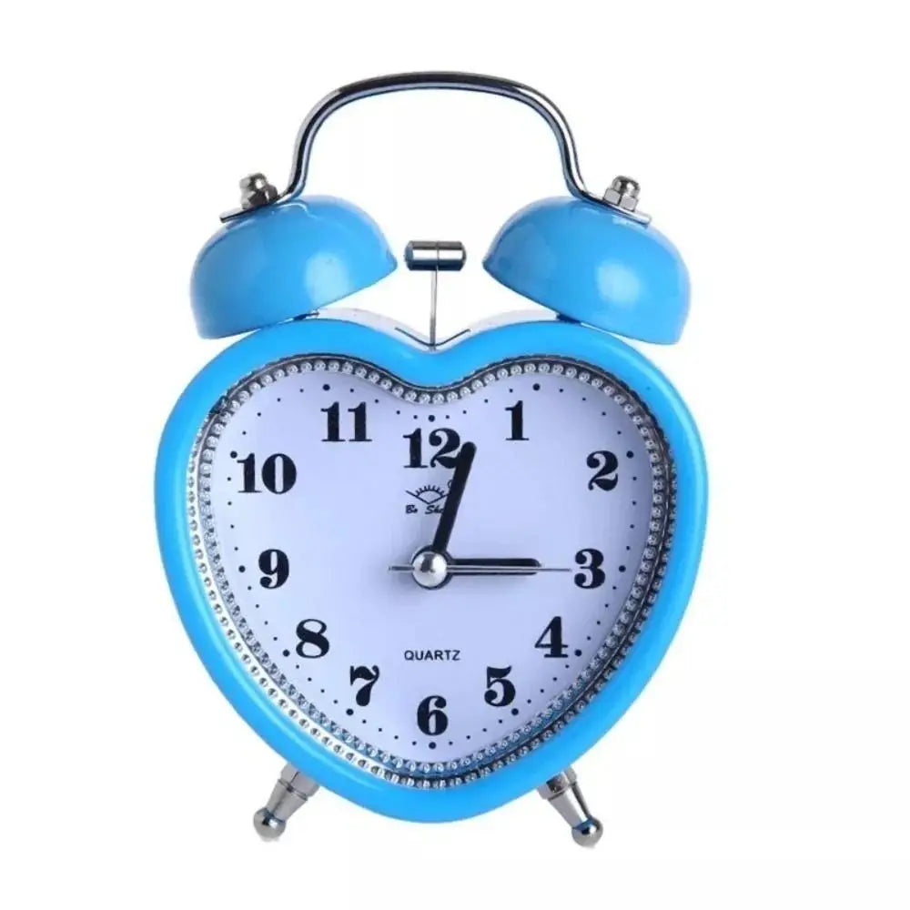 New Heart Shape Alarm Clock Night Light Creative Snooze Wake Up Clocks Metal Girls No Ticking Time Clocks