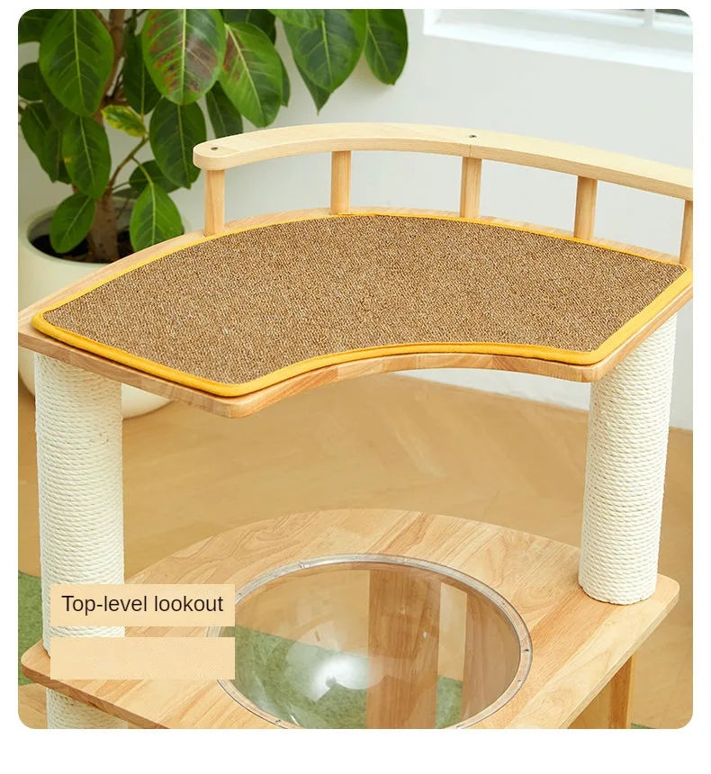 Solid Wood Cat Climbing Frame Small-sized Multi-functional Cat Villa Multi-Story Cat Tree House Wear-resistant Sisal Column