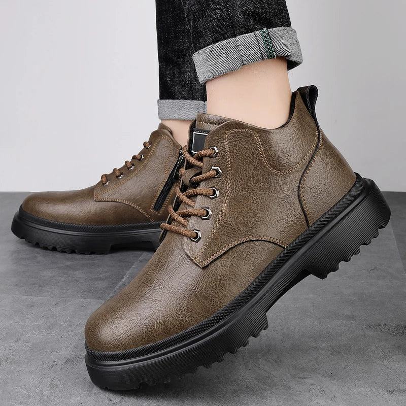 YEISNDOOCN Ghete de toamnă pentru bărbați, cu gleznă, cu vârf înalt - Mărime variabilă, toc plat, partea superioară din piele