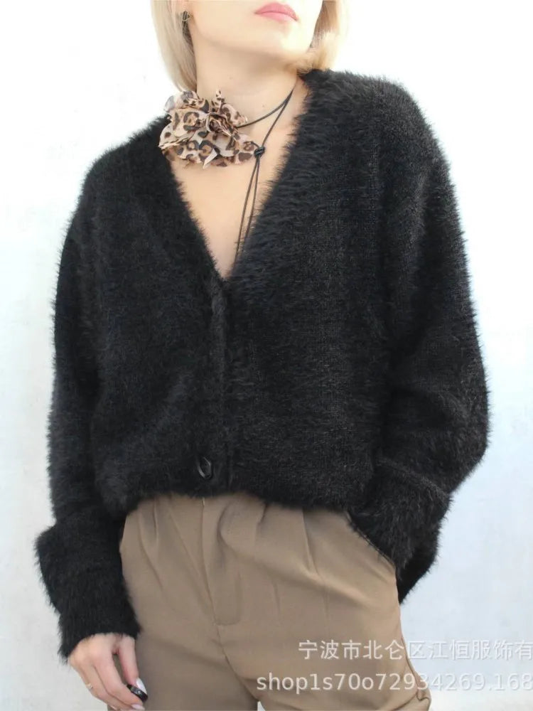 Frauen Kaschmir Strickjacke V-Ausschnitt - Gr. S-XL, lang