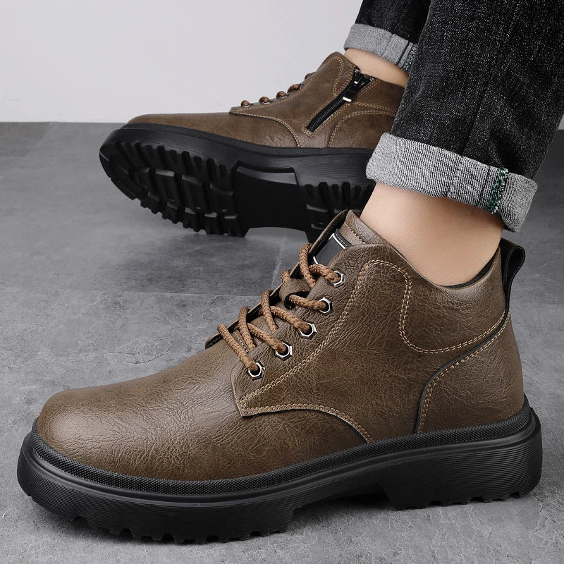 YEISNDOOCN Ghete de toamnă pentru bărbați, cu gleznă, cu vârf înalt - Mărime variabilă, toc plat, partea superioară din piele