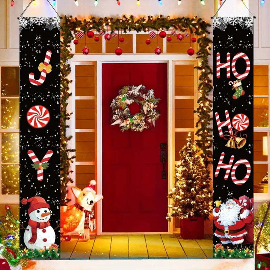 2pc 1set Christmas Hanging Door Banner Santa Claus Snowman Merry Christmas Decoration Elk Navidad Natal Happy New Year 2026 Gift