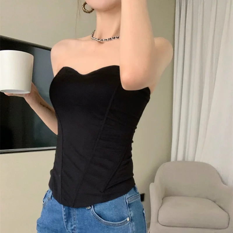 Tanks Tops Women Off-shoulder Outerwear Tube-top Sexy Spicy Girls Summer European Style Streetwear Slim Defined Waist Popular