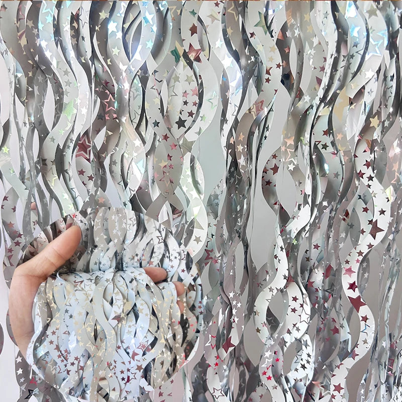 PartyPro Lametta Vorhang Glitzer - 1x2 m, Folie, leicht