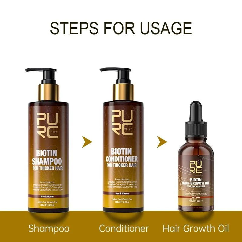 PURC,Biotin fast hair growth oil shampoo conditioner set anti hair loss
