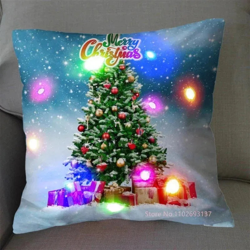 Christmas Pillowcase Decorations Home Cushion Cover LED Light 45x45cm Xmas Pillow Cover for Bedroom & Living Room Party Decor
