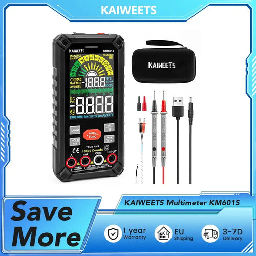 KAIWEETS KM601S Multimeter,Smart Mode,Automatically measures,AC/DC voltage,AC/DC current, LCD color screen and Flashlight