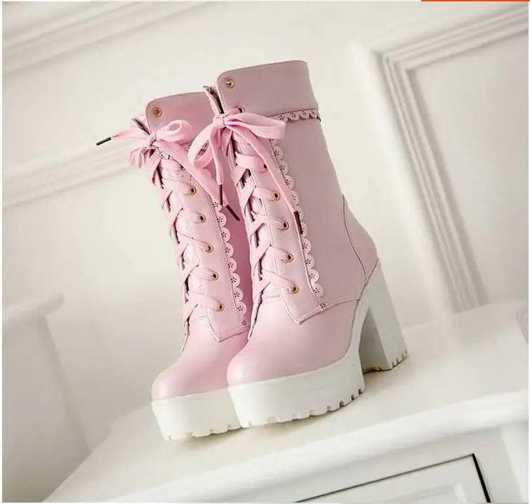 KNCOKAR Herbst Winter Schnürstiefelette - 5-8 CM EU-Größe