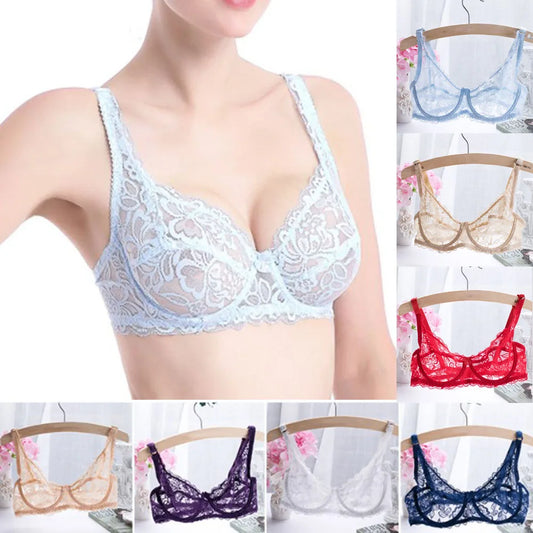 Women underwear Comfy Classic elegant Lingerie Lace Transparent elegant women's bra Solid Underwire Elastic Soft Bra Seamless calcinha
