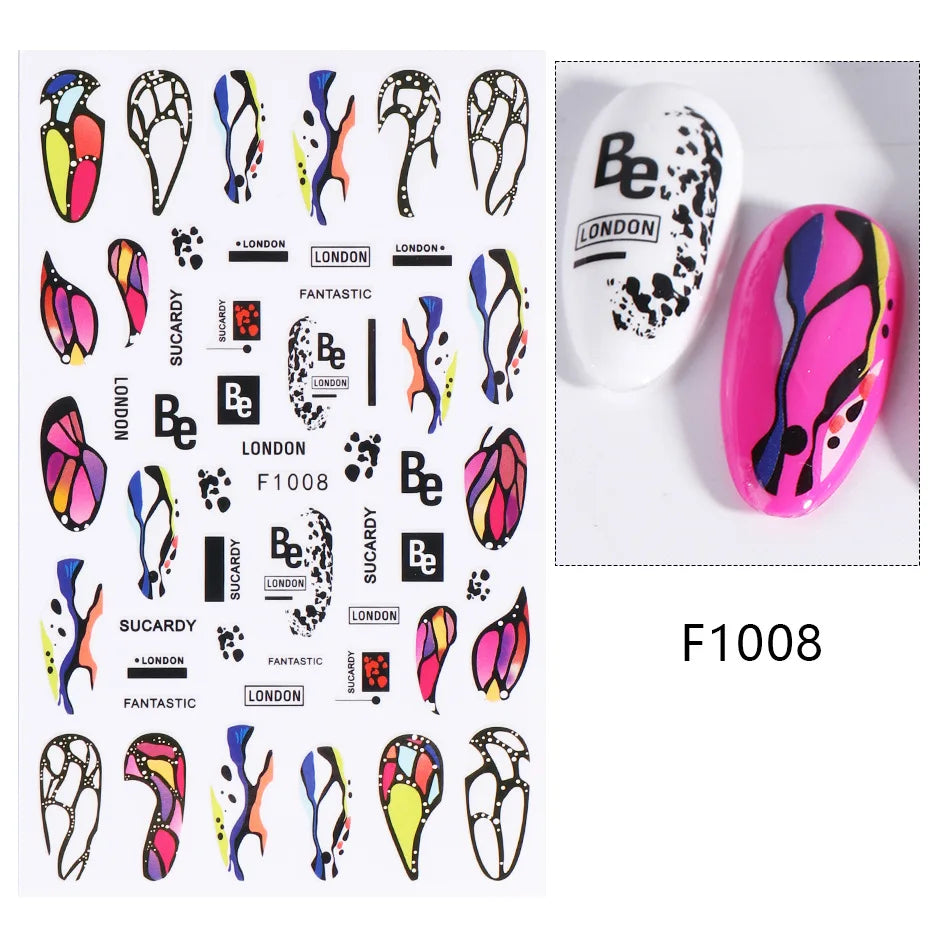 New Spring Fresh Flowers Butterfly 3D Nail Stickers Colorful Laser Butterflies Geometric Pattern Stickers Nail Decoration 1PCS