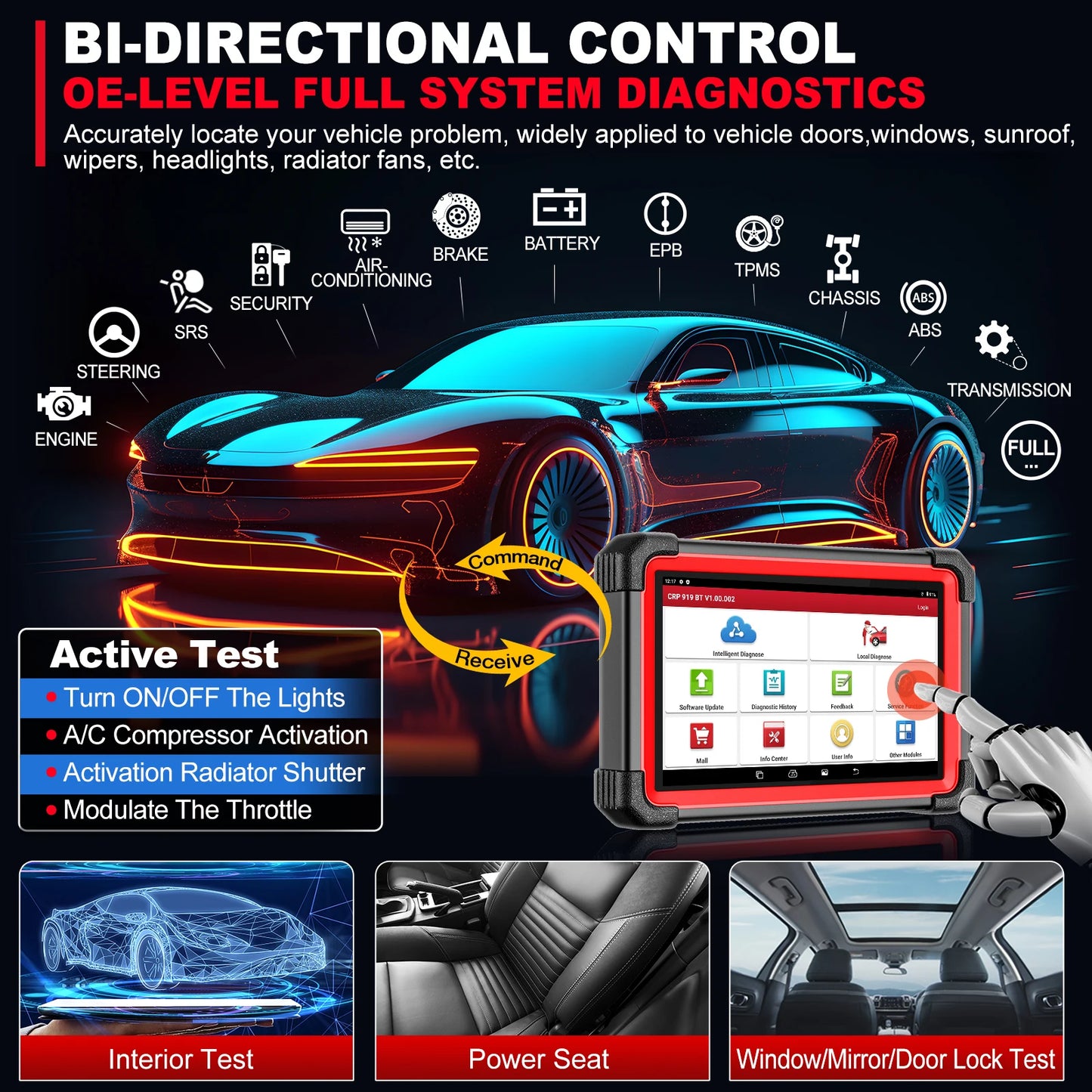 LAUNCH CRP919E BT OBD2 Scanner CAN FD DOIP FCA Full System Car Diagnostic Tools ECU Coding Bidirectional Control 31+ Service