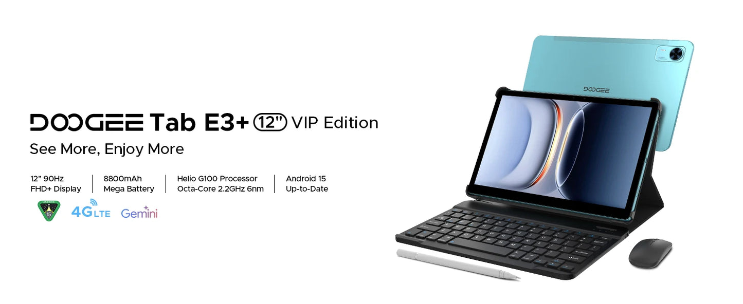 DOOGEE Tab E3 Gemini AI - 12 Zoll Display, 8800mAh Akku, Helio G100